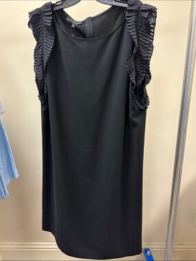 Lafayette 148 New York Black Ruffled-Sleeve Mini Shift Dress